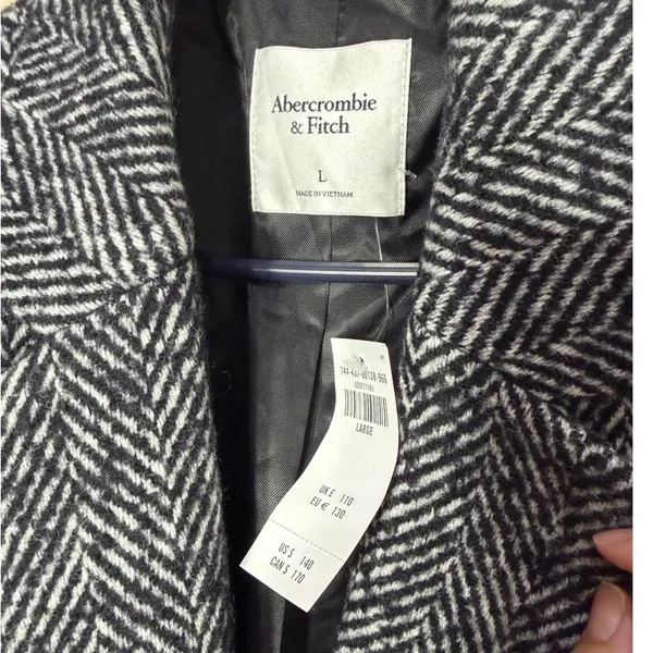 Abercrombie & Fitch Herringbone Wool Blend Blazer Black White Grey Large NWT - Image 5