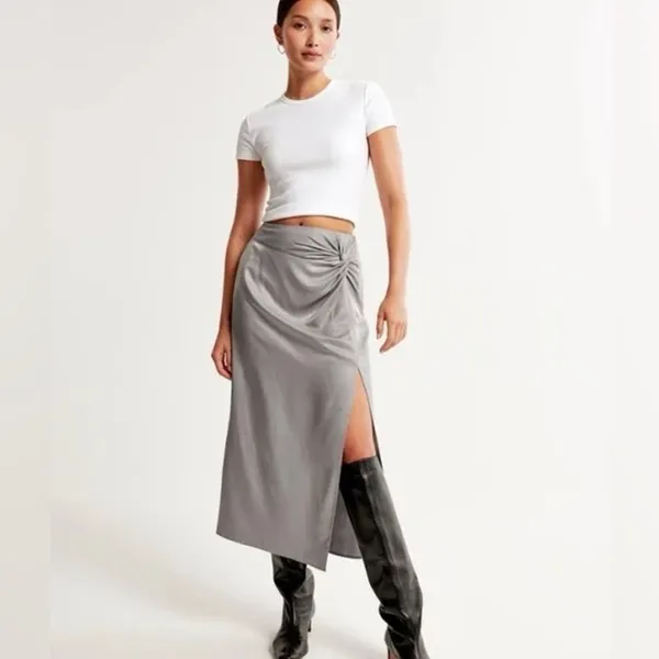 Abercrombie & Fitch Knotted Elevated Satin Midi Skirt‎ - Image 2