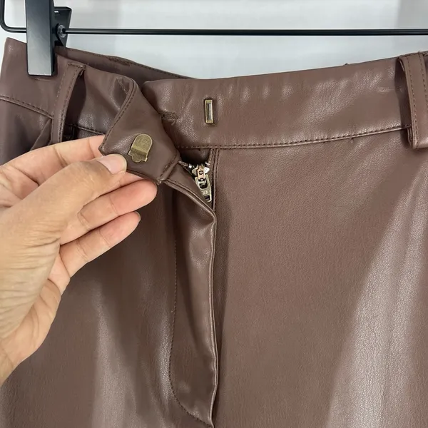 Meshki Tyra Straight Leg Pants Womens XS Faux Leather‎ Chocolate Brown High Rise - Image 5