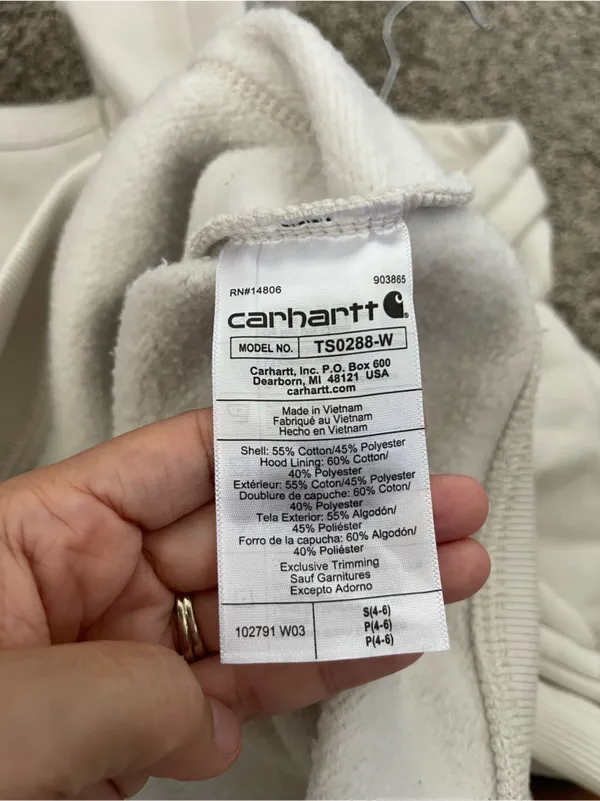 Women’s Carhartt Clarksburg Graphic Sleeve Pullover Hoodie Cream Size S 4-6 - Image 6
