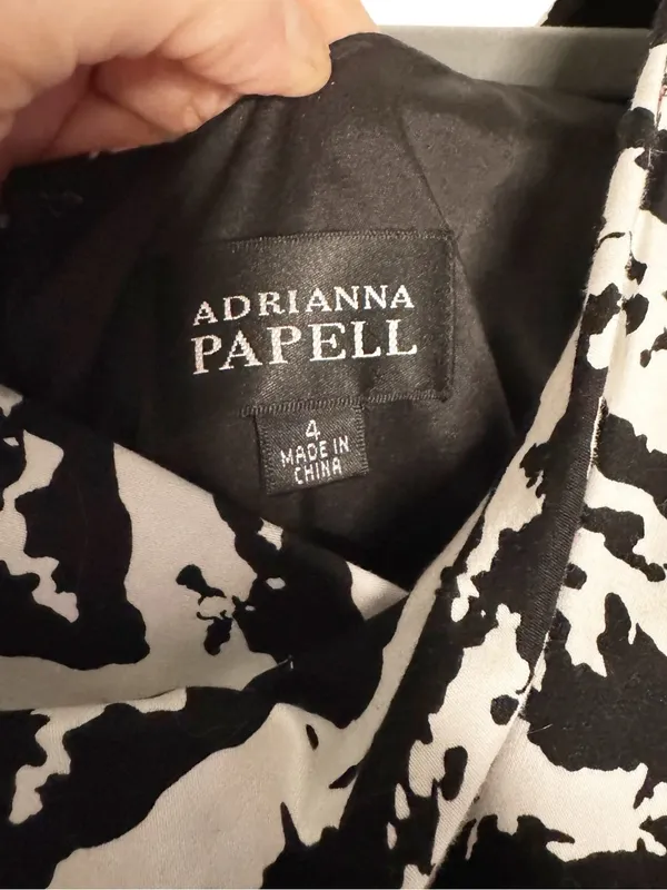 Adrienna Papell Black White Zebra Print Belted Asymmetrical Dress Size 4 - Image 3