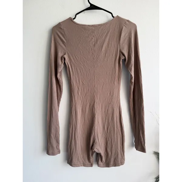 Abercrombie & Fitch Long Sleeve Ribbed Romper Taupe Brown The Lounge Collection - Image 2