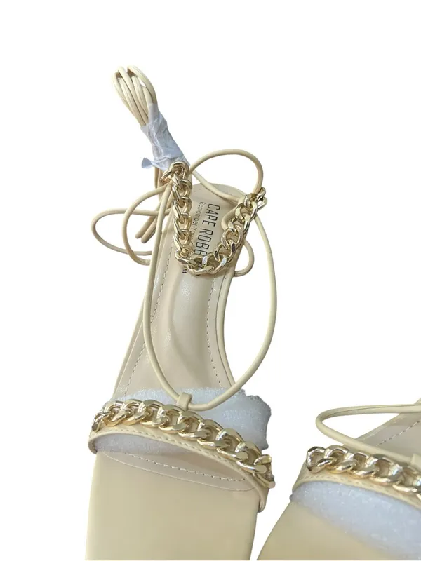 Cape Robbin Beige Lace-Up Heeled Sandals with Gold Chain - Image 3
