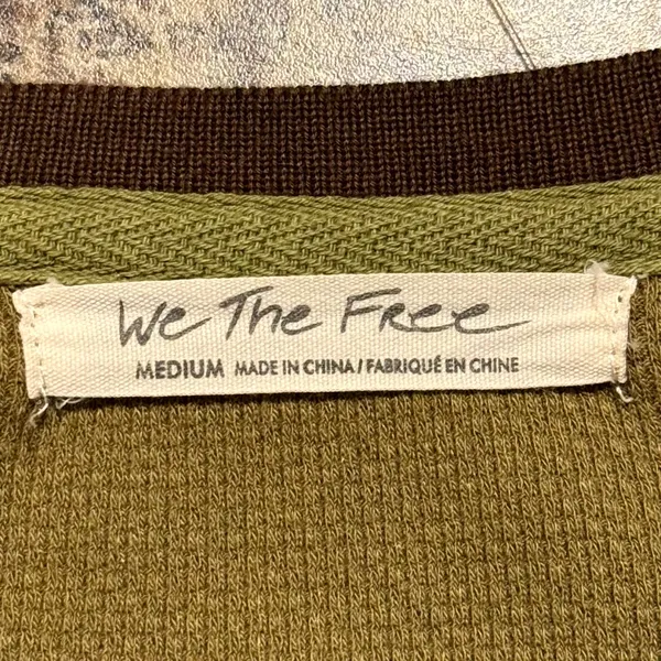 We The Free People Mikah Top Thermal Army Green Contrast Sleeve Boho Y2K Indie M - Image 4
