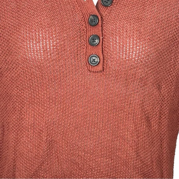 American Eagle Rust Brown Henley Sweater | XS | Relaxed Boyfriend Fit - Image 5