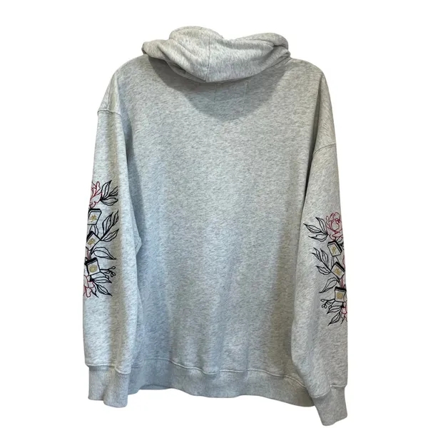 Hollister California Graphic Hoodie Floral Sleeve‎ Embroidery Gray Pullover M - Image 2