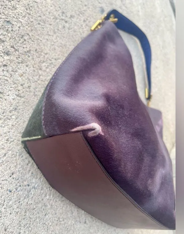 Tory Burch Calf Hair Shoulder Bag Colorblock Purple Green - Image 7