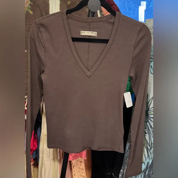 NWT Free People We The Free Neria Long Sleeve Top - double espresso brown - M - Image 7