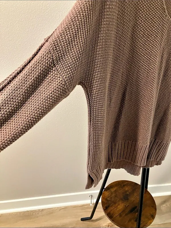 Lucky Brand Waffle Slouchy V-Neck Sweater Brown - Image 3