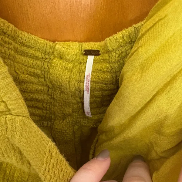 Free People Jumpsuit Womens Size 4 Mustard Yellow Puff Sleeve Wide Leg Textured‎ - Image 9