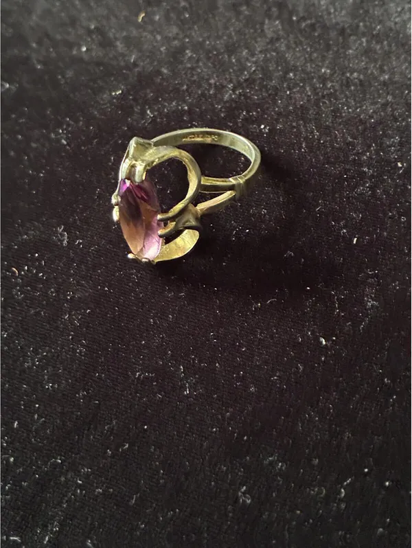 Vintage Joseph Esposito 14k GEP Purple Marquis Crystal Ring - Image 2