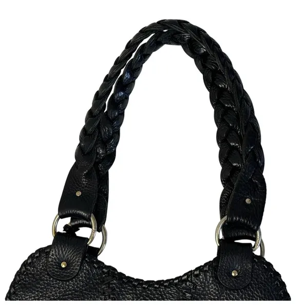 Vintage FENDI Black Pebbled Leather Spy Bag Purse Braided Handles Handbag - Image 6