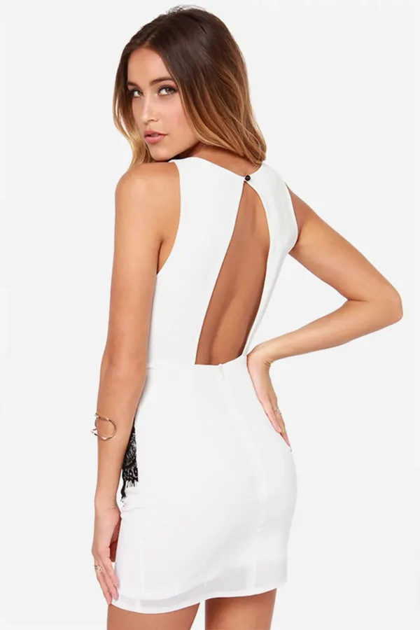 Lulus White & Black Lace Detailed Bodycon Dress - Image 2