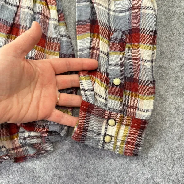 Lucky Brand Plaid Western Pearl Snap Peplum Shirt Red Blue Yellow Rodeo Festival - Image 9