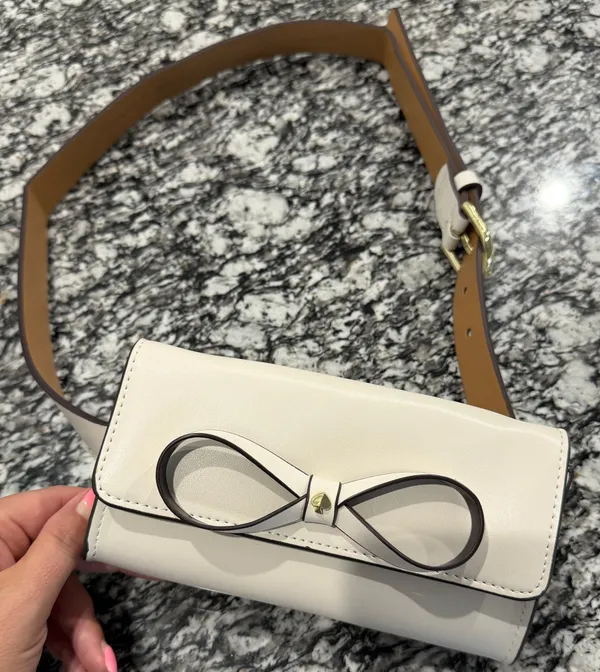Kate Spade Bow Belt Bag L/XL Open White Cream Leather Waist Bag - Image 3