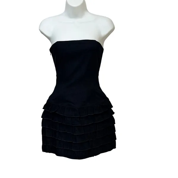 Edikted Womens Black Strapless Tiered Ruffle Mini Dress S17086 Size Small NWT - Image 3