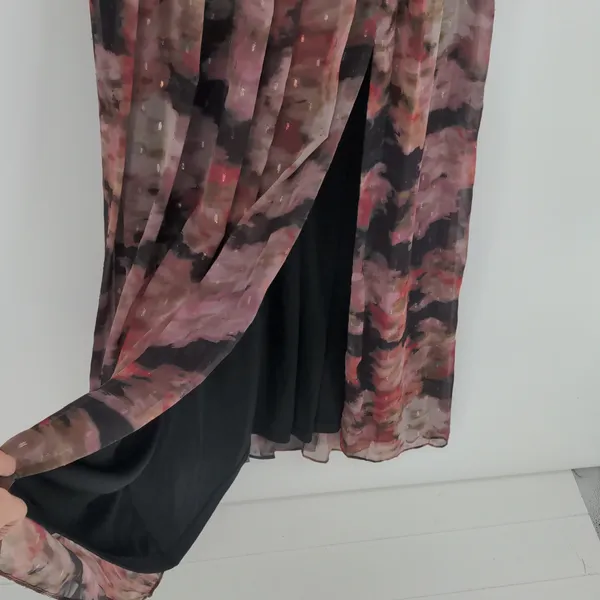 Adrianna Papell Womens Floral Chiffon Draped Gown Dress Size 8 Flowy Maxi V Neck - Image 9