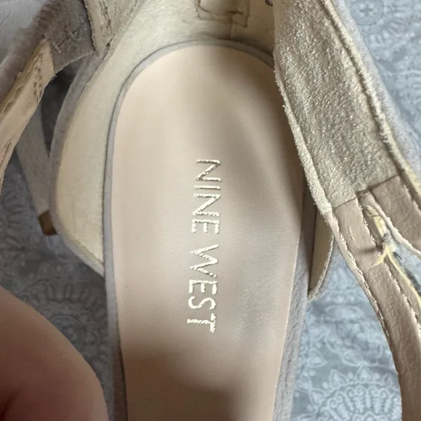 Nine West Beige Suede Block Heel Sandals - Image 2