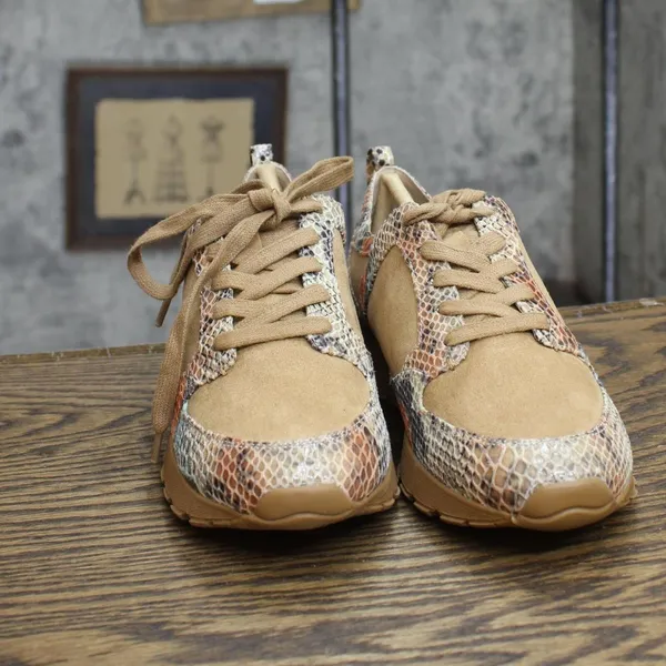 NWT G.I.L.I. Womens Snake Print Suede Low Top Sneakers Caramel Brown 6.5M - Image 3