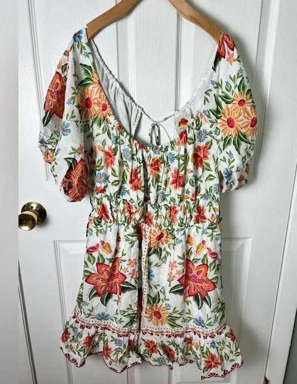 Farm Rio Off-White Bloom Garden Euroflax Premium Linen Mini Dress L - Image 3