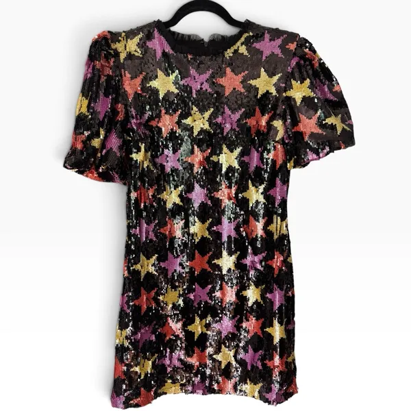 Endless Rose Sequin Star Puff Sleeve Mini Dress Size Medium - Image 4