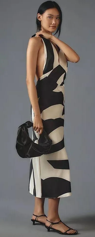 Anthropologie Bardot Black White Citron Halter Midi Bodycon Dress - Image 8