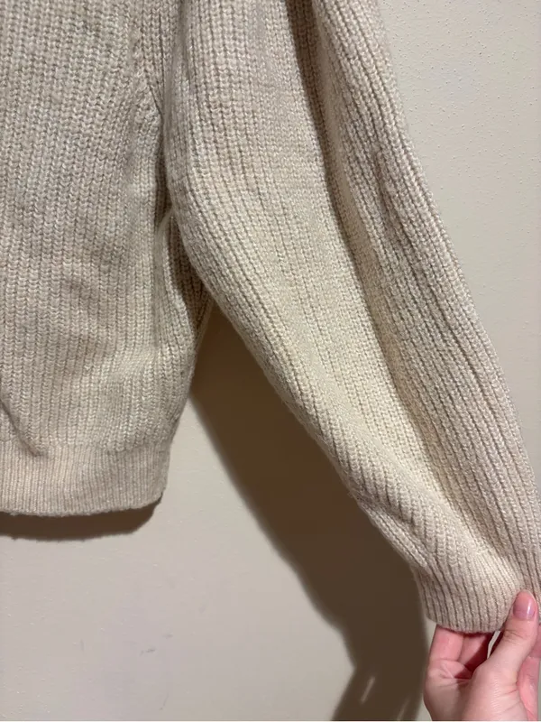 J. Crew Cream Cropped Puff Sleeve Turtleneck Sweater Wool Alpaca Size Medium - Image 9