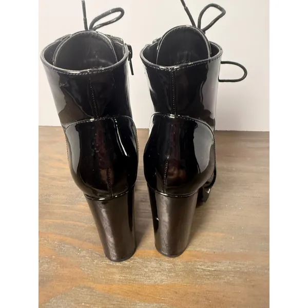 Liliana Black Patent Lace-Up Combat Boots Chunky Platform Heel Size 8 - Image 8
