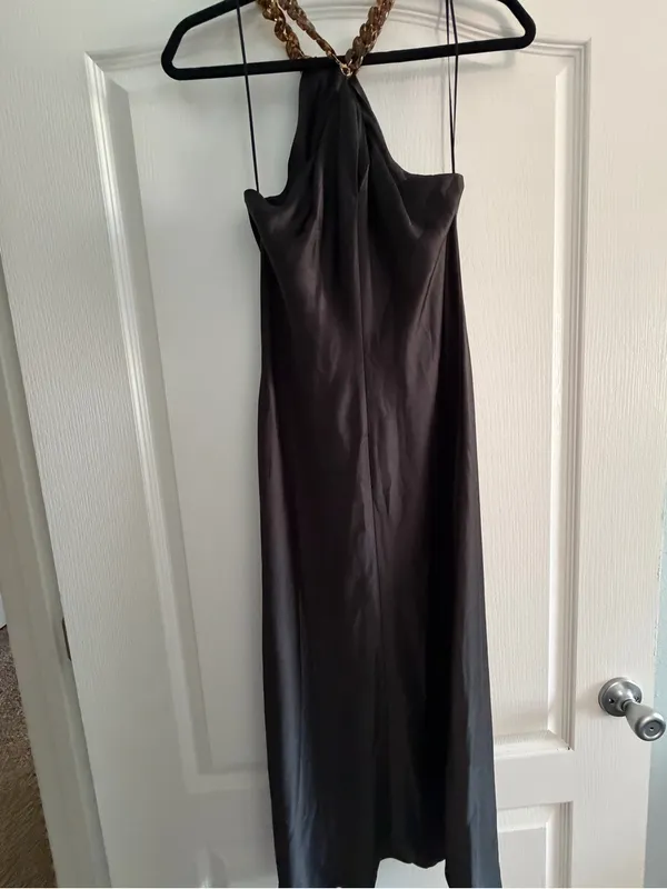 Jason Wu Black Halter Maxi Dress with Chain Neck Detail - Image 4