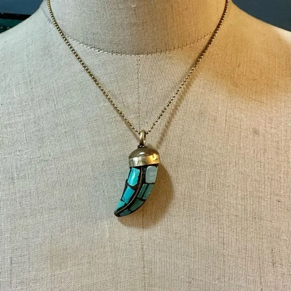 Tibetan brass mosaic Horn Pendant necklace - Image 2