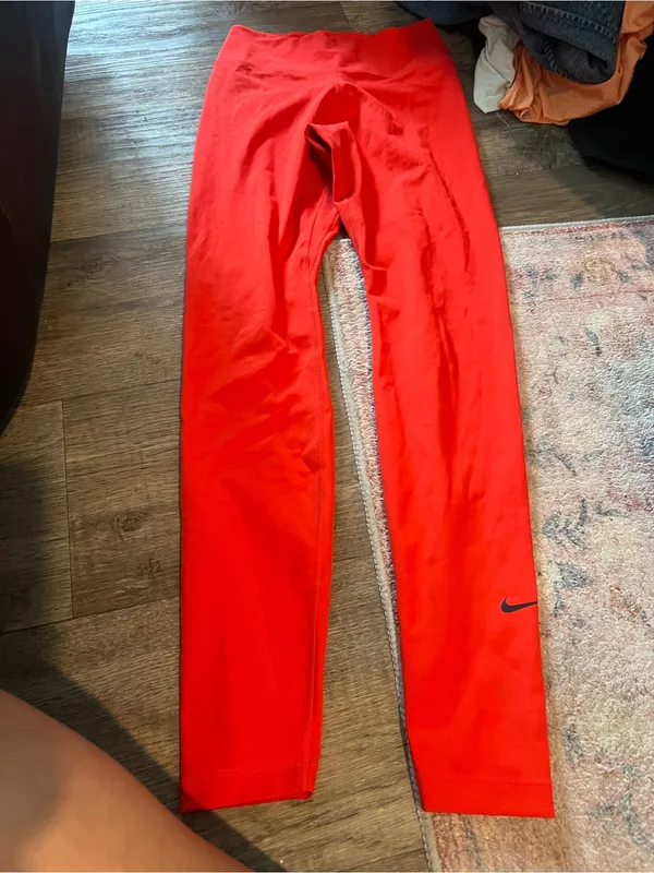 Nike Red Athletic Tights with Black Swoosh - Image 3