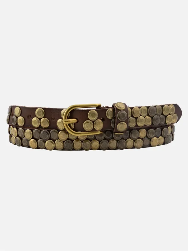 Amsterdam Heritage Chiara Skinny Studded Leather Belt Brown M/L 95 Boho - Image 10