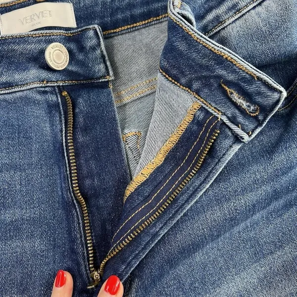 Vervet Plus 18 Jeans High Rise Raw Step Hem Crop Kick Flare Medium Wash‎ Stretch - Image 7