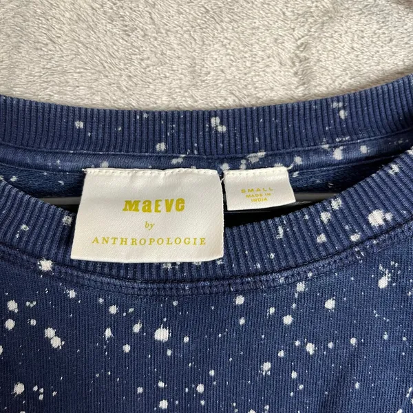 Maeve Anthropologie Jamie Paint Speckled‎ Sweatshirt Size Small Cotton Navy - Image 5