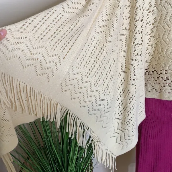 Boho western fringe poncho knit sweater /coverup - Image 5
