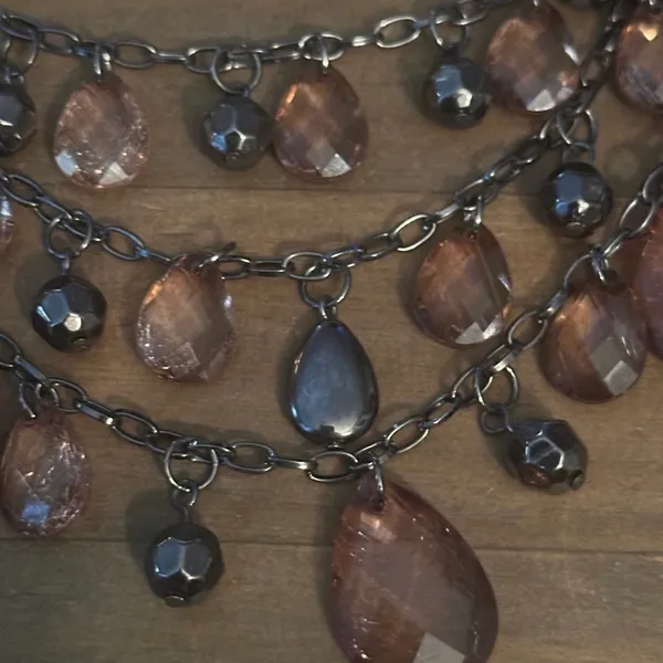 Gunmetal multi strand amber dangle bead statement necklace Brown - Image 3