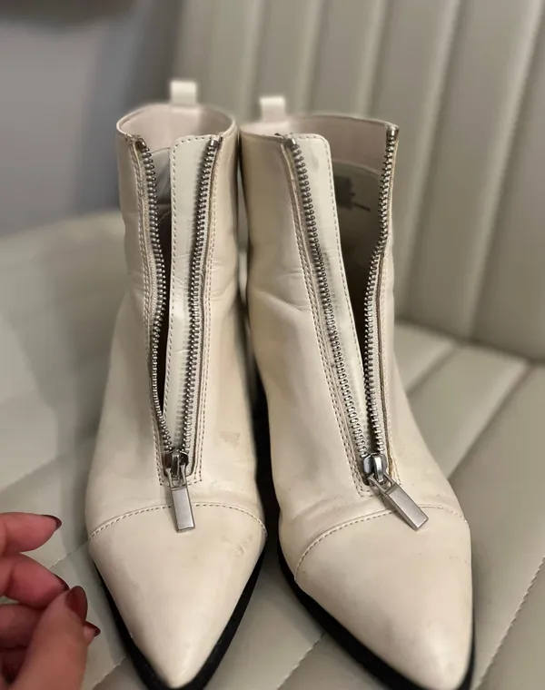Pointy White Zipper Boots  - Image 3