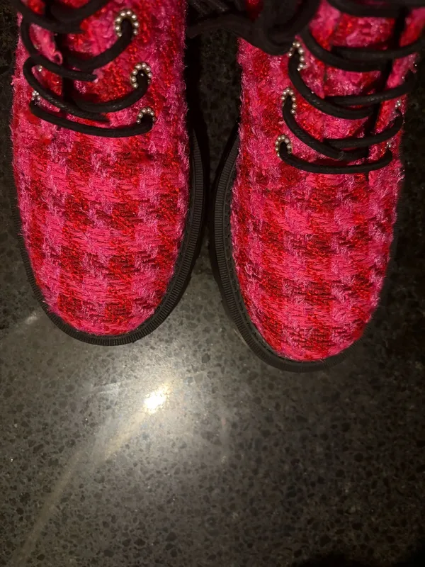 Betsey Johnson pink plaid boots  - Image 3