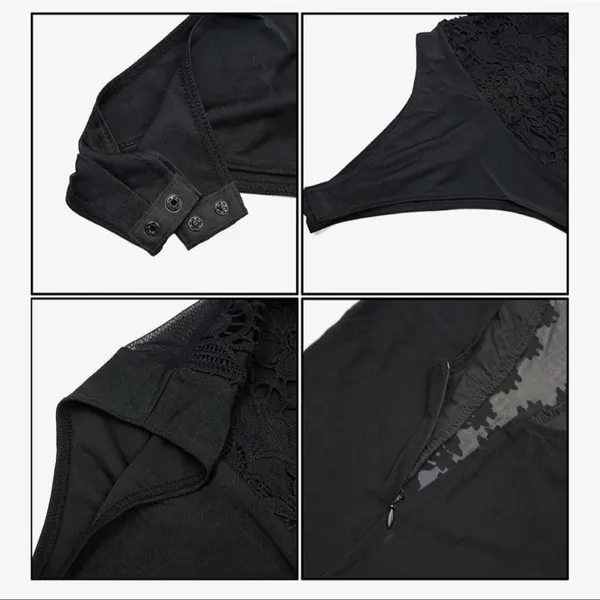 NEW Black Deep V Lace Mesh Sleeveless Thong Bodysuit L - Image 6