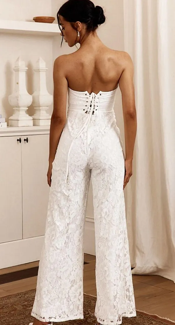 Selfie Leslie Strapless White Jumpsuit - Image 2