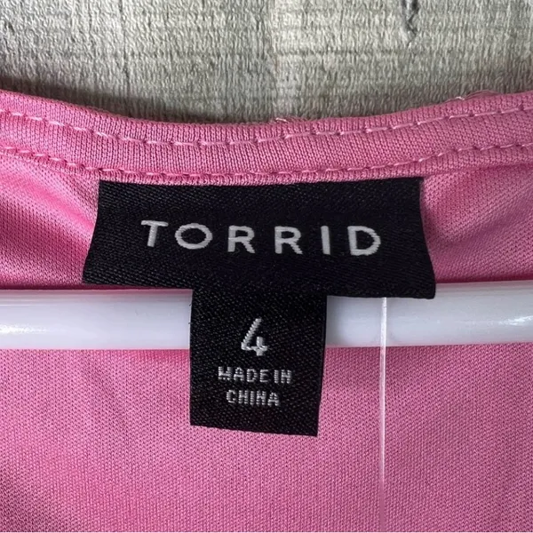 Torrid Size 4(4X)(26) Pink Long Sleeve Top Embroidered Stretch Mesh Tie Front - Image 12
