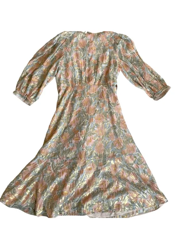 RARE NWT Sezane Orchidee Metallic golden Wrap silk midi Dress bust 38 SZ38 US6 - Image 4