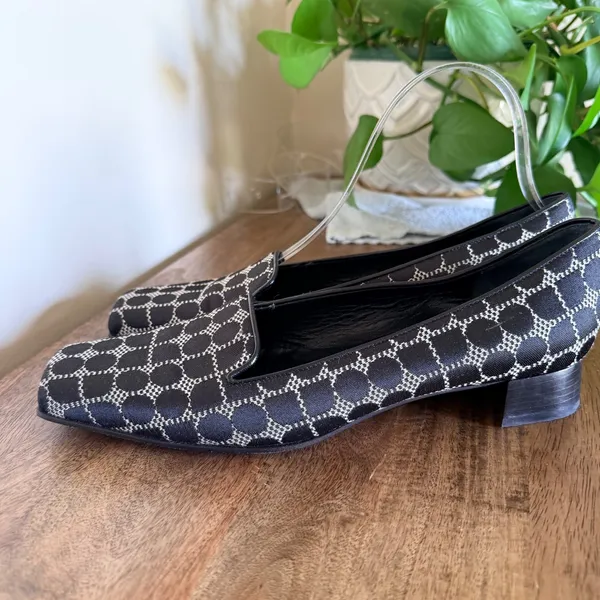Vintage Kate Spade Noel Size 7.5B Black White Jacquard Square Toe Loafer Y2K Mod - Image 7