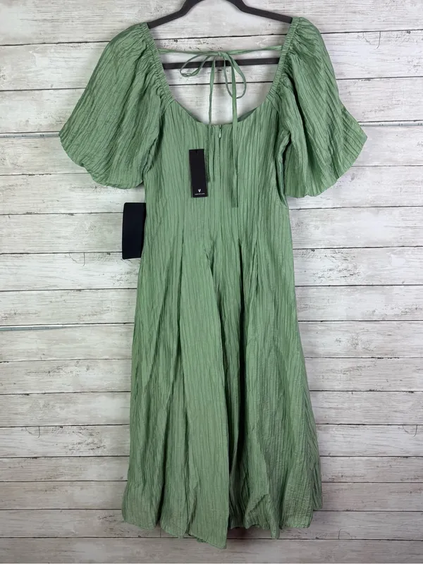 Lulus Heavenly Energy Sage Textured Puff Sleeve Pleated Midi Dress Size Small - Image 7