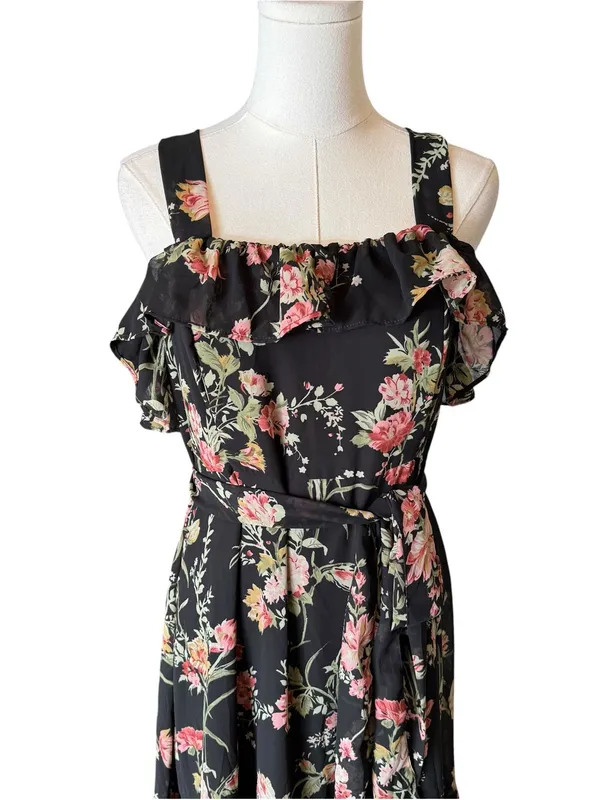 ASOS - NWT Maternity Floral Ruffle Midi Dress Black Pink Size US 8 - Image 3