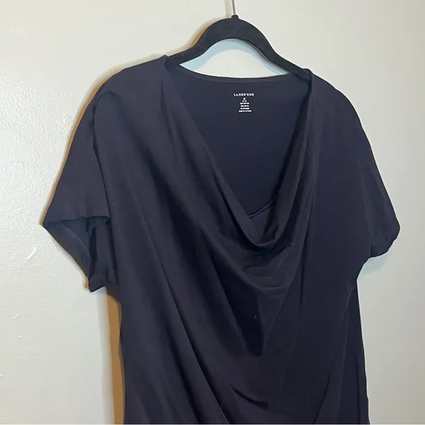 Lands' End Navy Blue Black Drape Neck Blouse Medium - Image 3