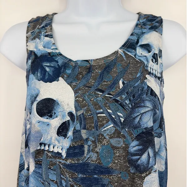 Hybrid Skull Floral Y2K Tank Womens Top Sz S Goth Grunge Festival Tumblr Edgy - Image 3