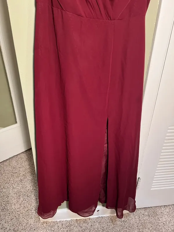 Azazie Women's Rylee Dress Burgundy A-Line Pleated Chiffon Surplice Neck Keyhole - Image 7
