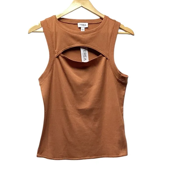 Terea Ava Ribbed Cut out tank Terracotta Size Large - Image 3