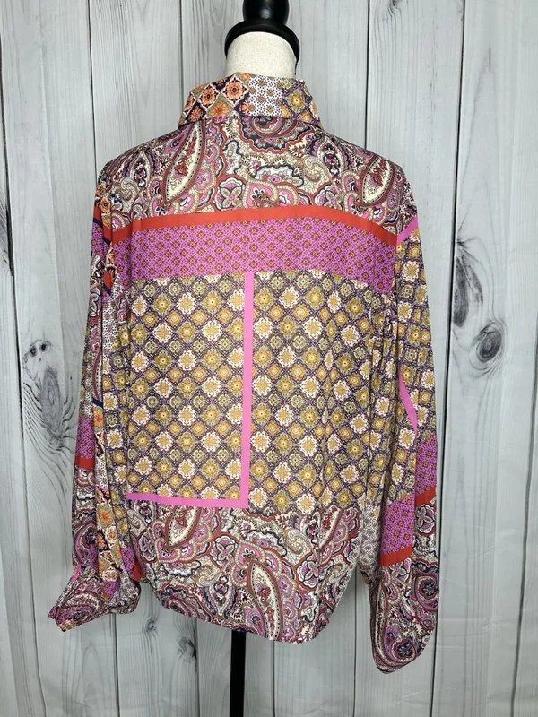 ee:some Sheer Button Up Blouse Sz M Floral Boho Chic Peasant Ruffle Cottagecore - Image 7